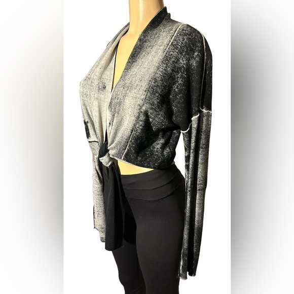 525 America Crop Gray Cardigan Sweater Front Tie - Picture 7 of 14